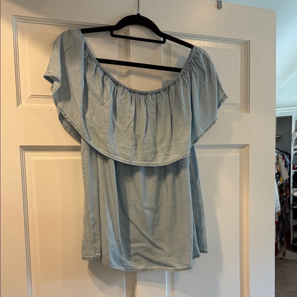 New York & Company Sky Blue Ruffle Blouse